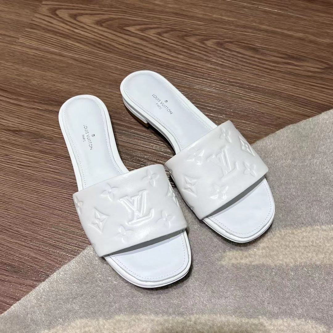 LV Neo Revival Flat Mule 15mm White Cowhide