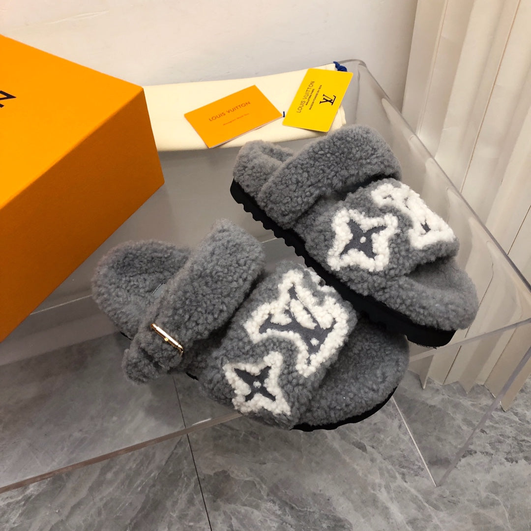 LV Paseo Flat Comfort Mule Grey Wool