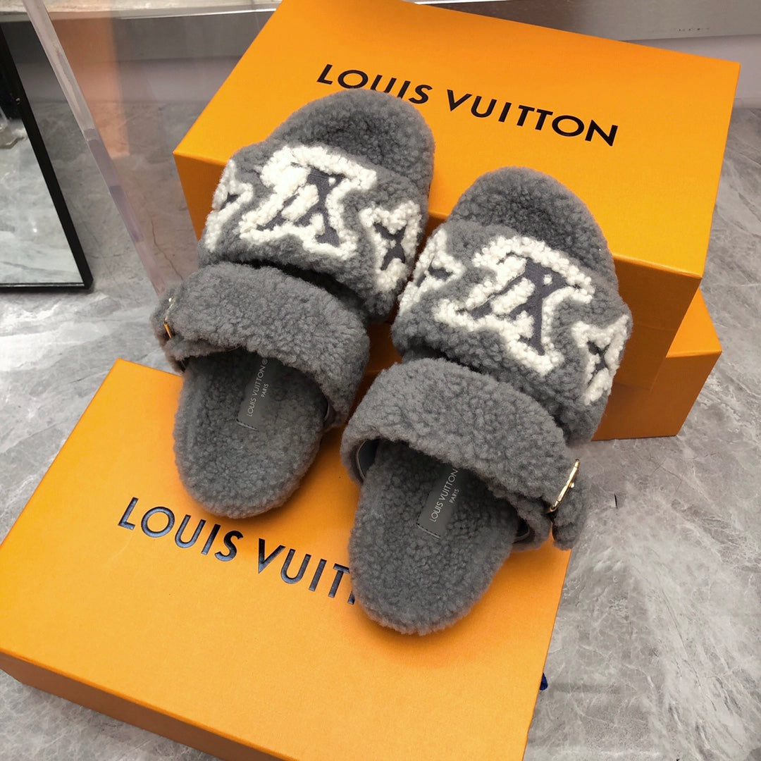LV Paseo Flat Comfort Mule Grey Wool