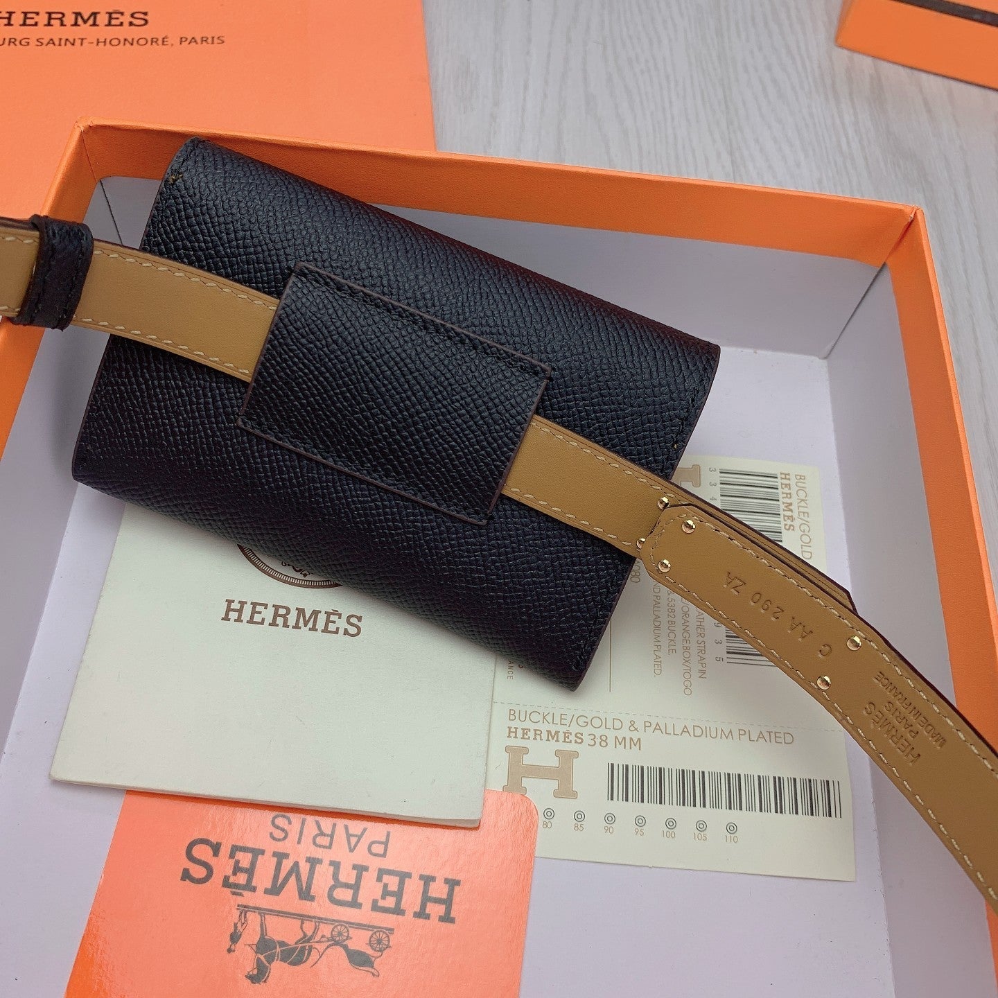 hm kelly belt 18mm with pocket black calfskin