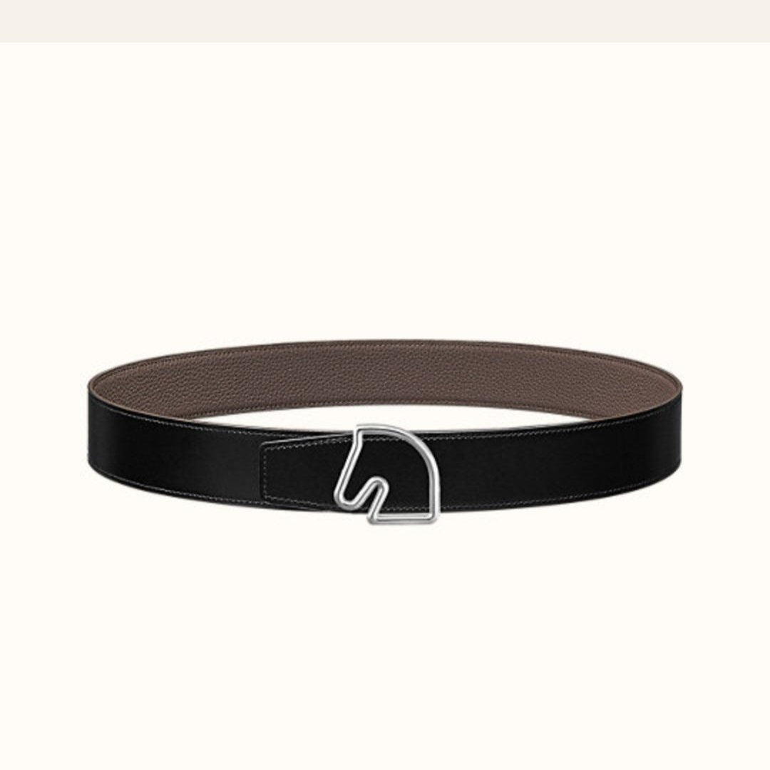 BOUCLE BELT BUCKLE & REVERSIBLE KHAKI BROWN LEATHER STRAP 38MM SILVER HARDWARE