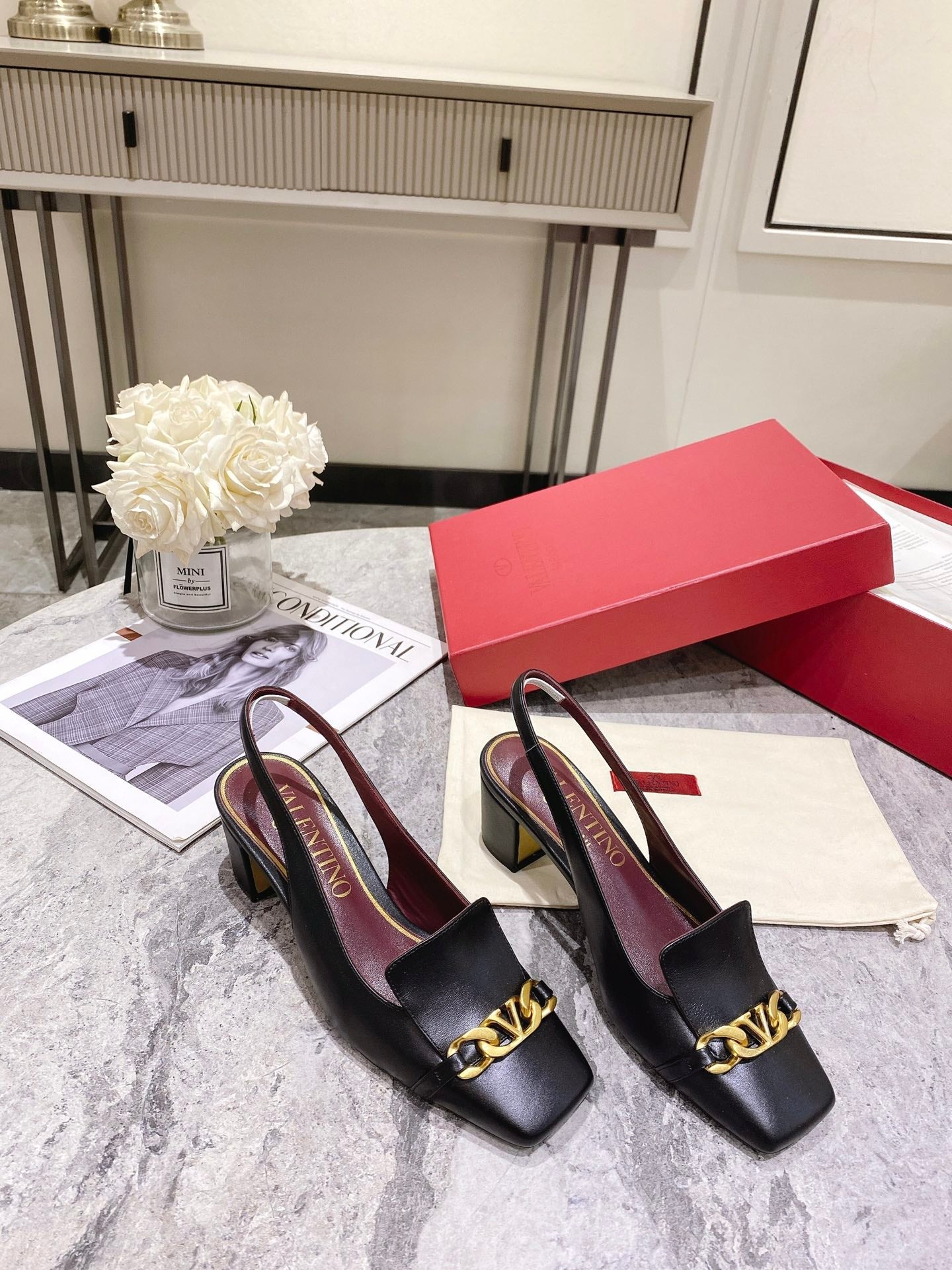 Valentino Slingback Heels Cowhide 239593