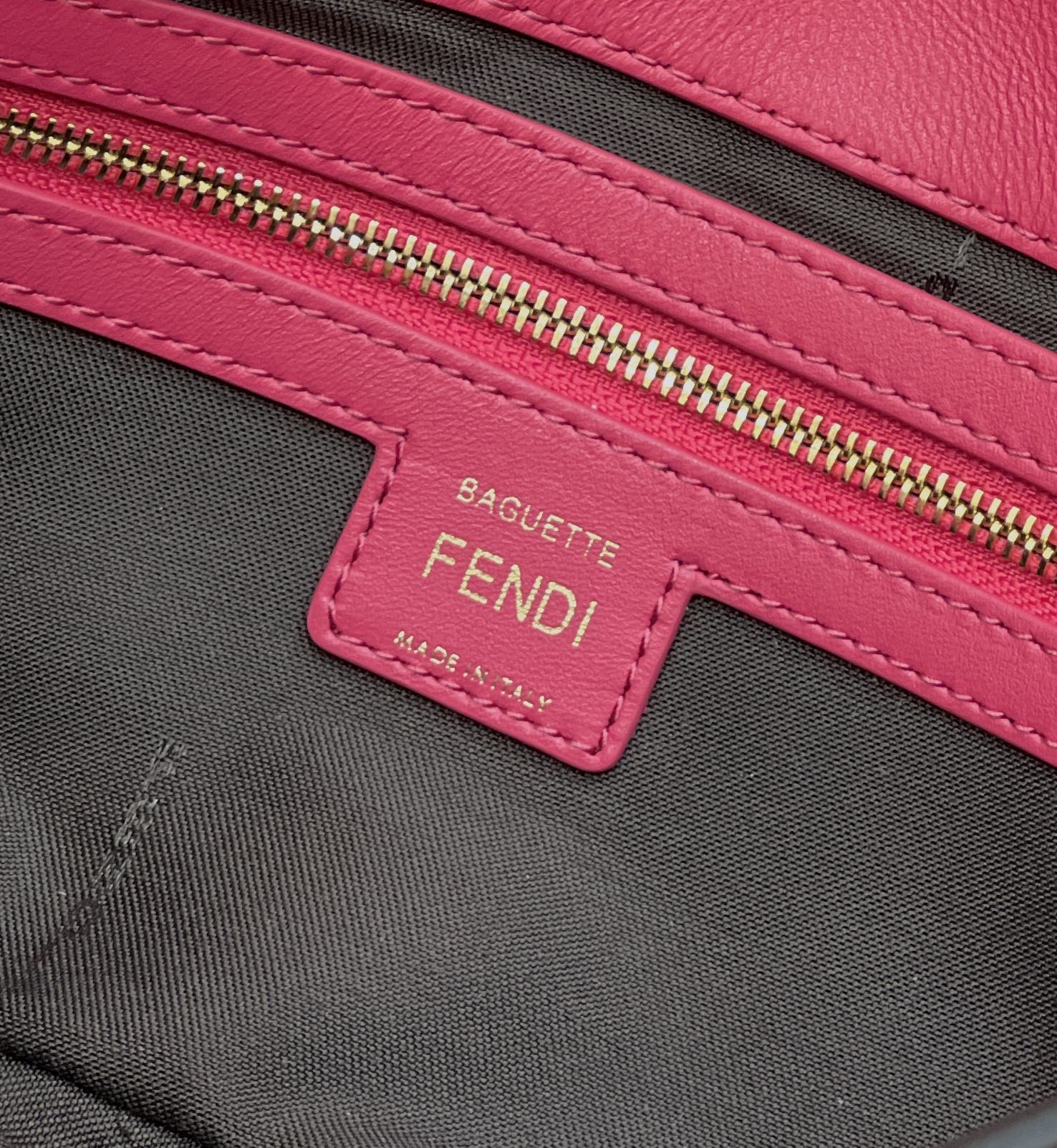 BAGUETTE WITH FF MOTIF 27 IN CERISH PINK SOFT LAMBSKIN GOLD HARDWARE