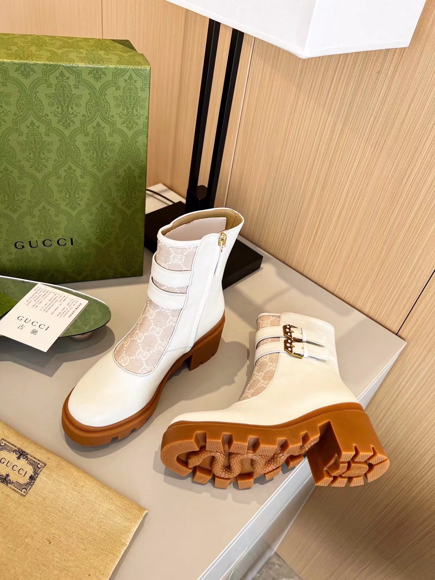 GG ankle boots white caramel cowhide