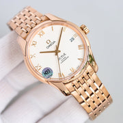 Omega De Ville Co-Axial Chronometer 41mm Watch White Dial Rose Gold Strap