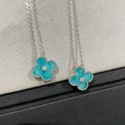 CLOVER 1 DIAMOND AMAZONITE SILVER NECKLACE