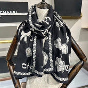 CC Scarf 185 CM In Black White Cashmere Silk  413590