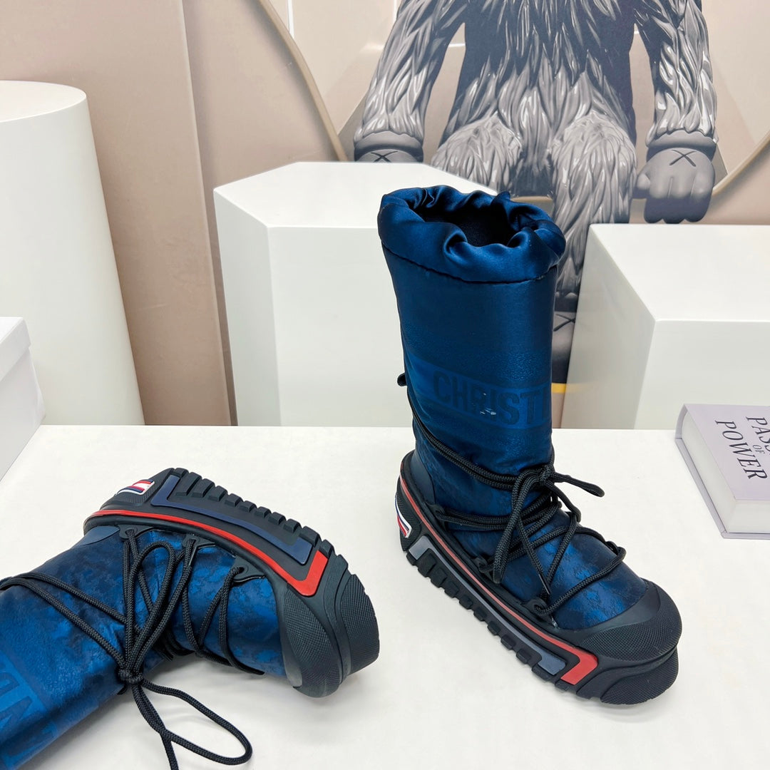 CD Platform Snow Boots Dark Blue Cowhide Nylon Fabric 539653