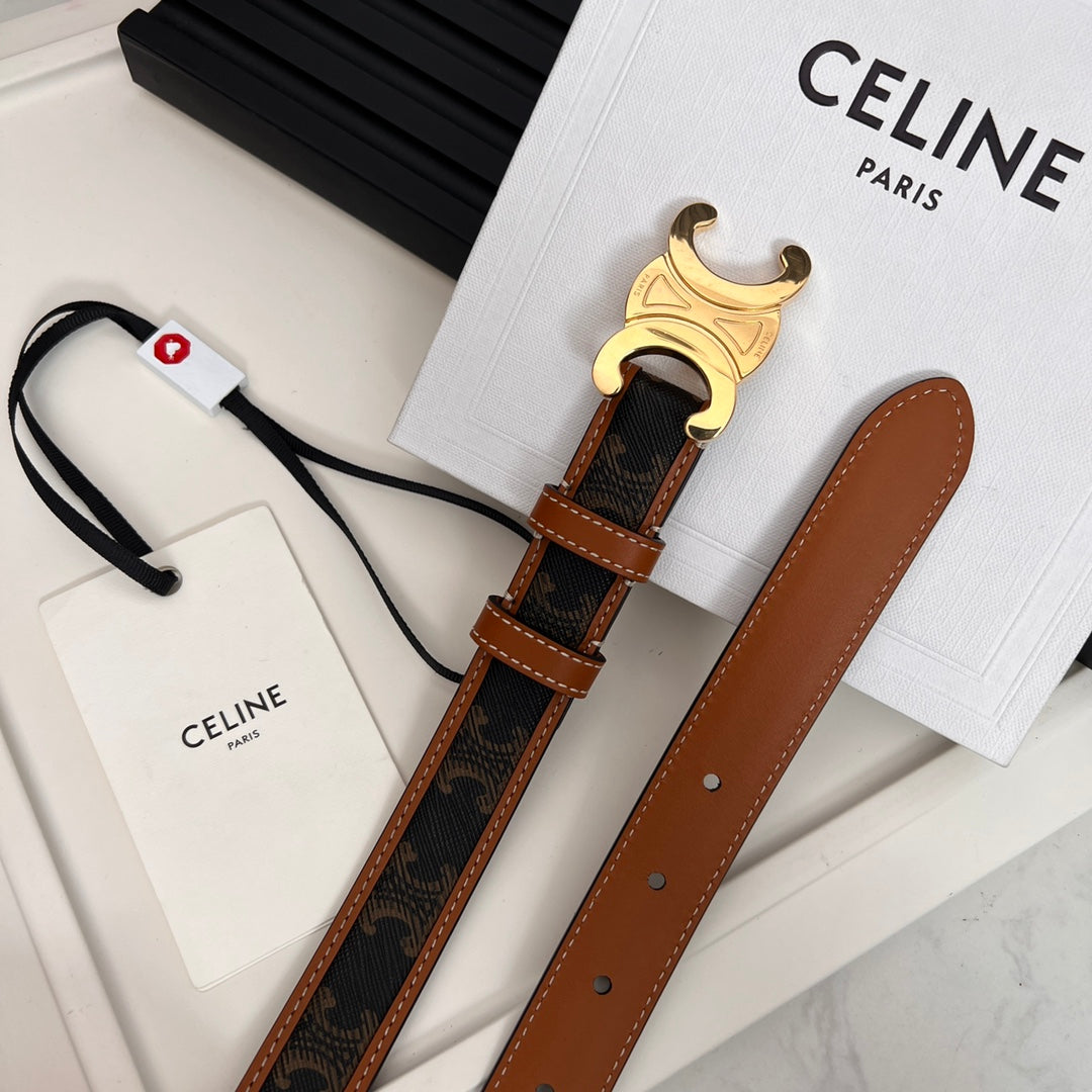 CEL 25mm Triomphe Belt in Taurillon Brown Black Canvas 176291