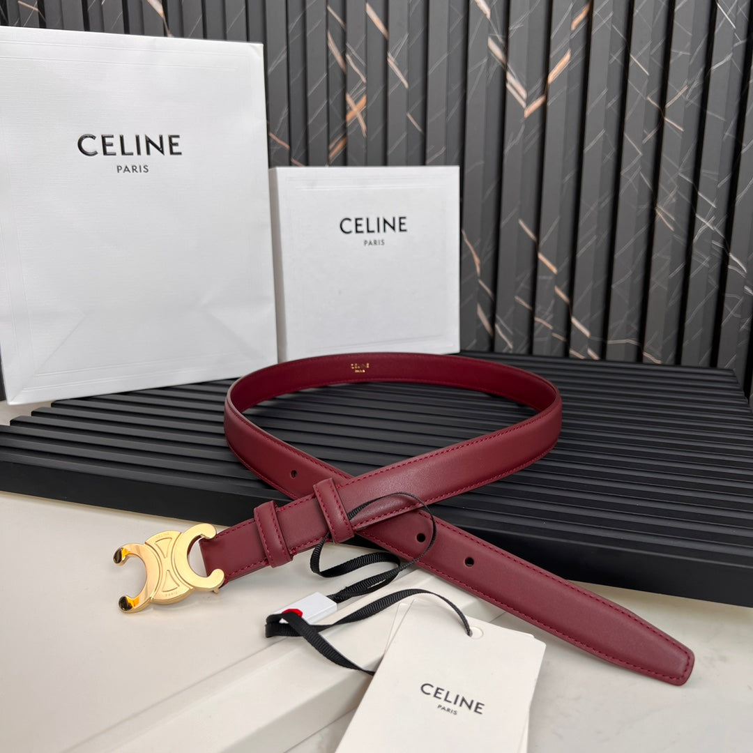 CEL 25mm Medium Triomphe Belt in Taurillon Light Burgundy Leather 176285