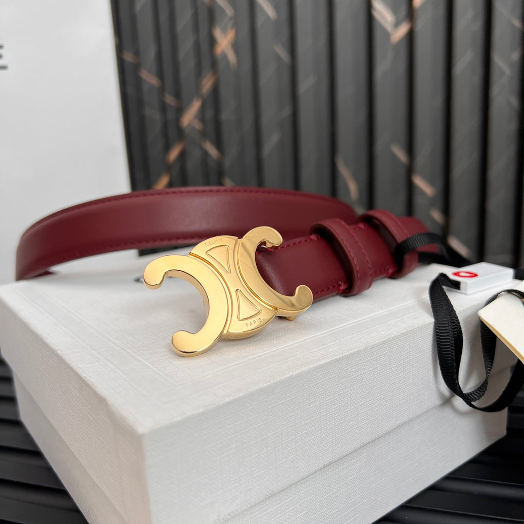 CEL 25mm Medium Triomphe Belt in Taurillon Light Burgundy Leather 176285