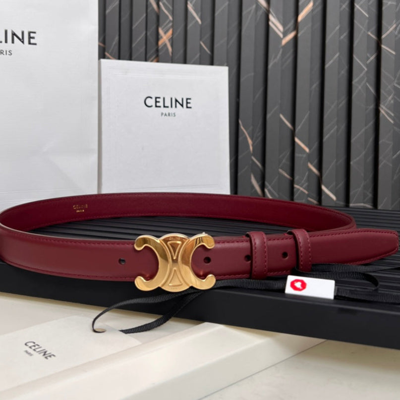 CEL 25mm Medium Triomphe Belt in Taurillon Light Burgundy Leather 176285