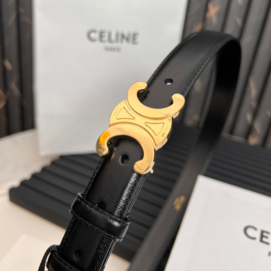 CL TRIOMPHE 25 MM BELT IN BLACK SOLF CALFSKIN GOLD HARDWARE