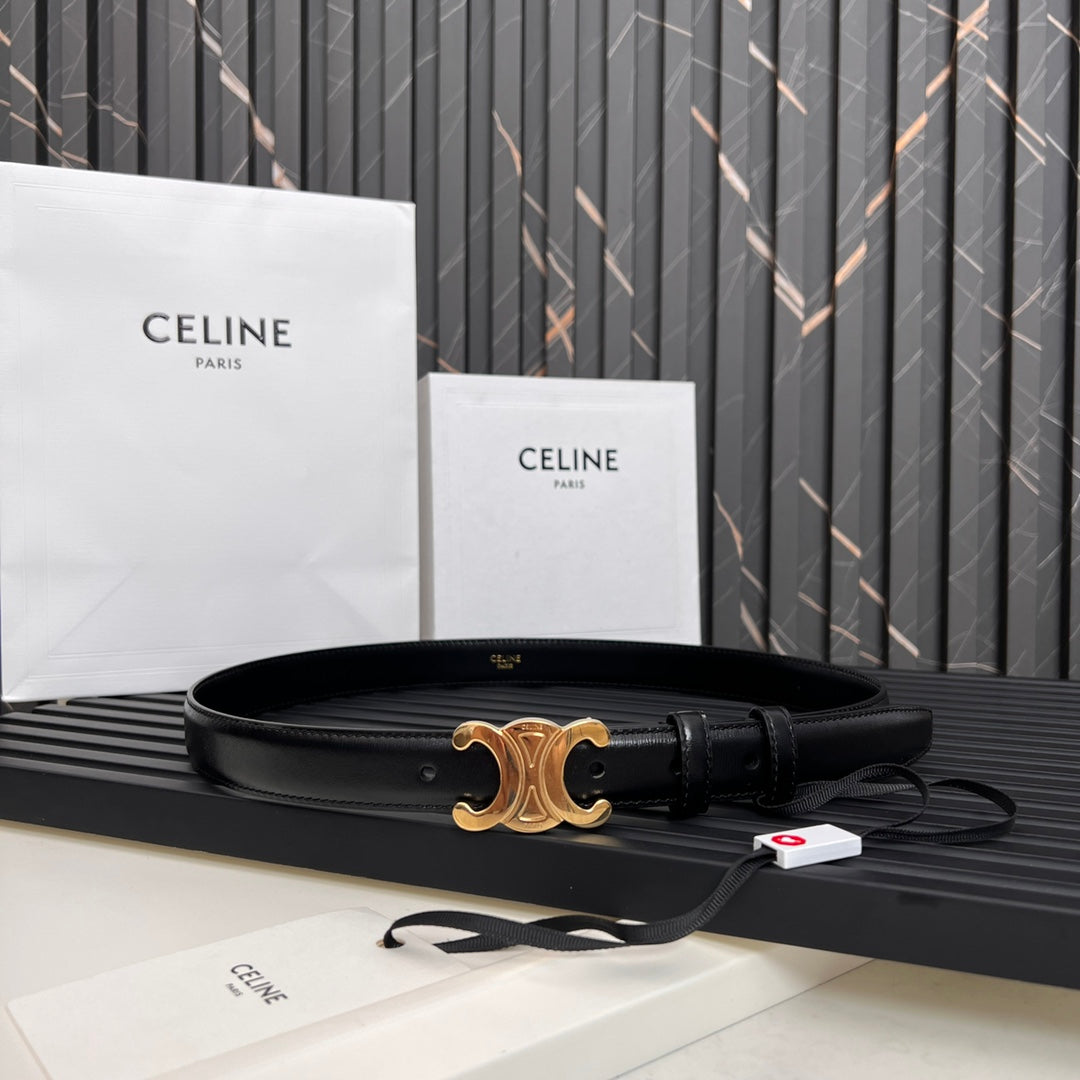 CEL 25mm Medium Triomphe Belt in Taurillon Black Leather 176283