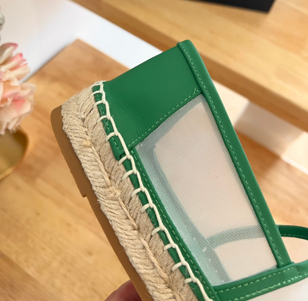 SL YVES LOGO SLIP ON DARK GREEN CALFSKIN AND MESH