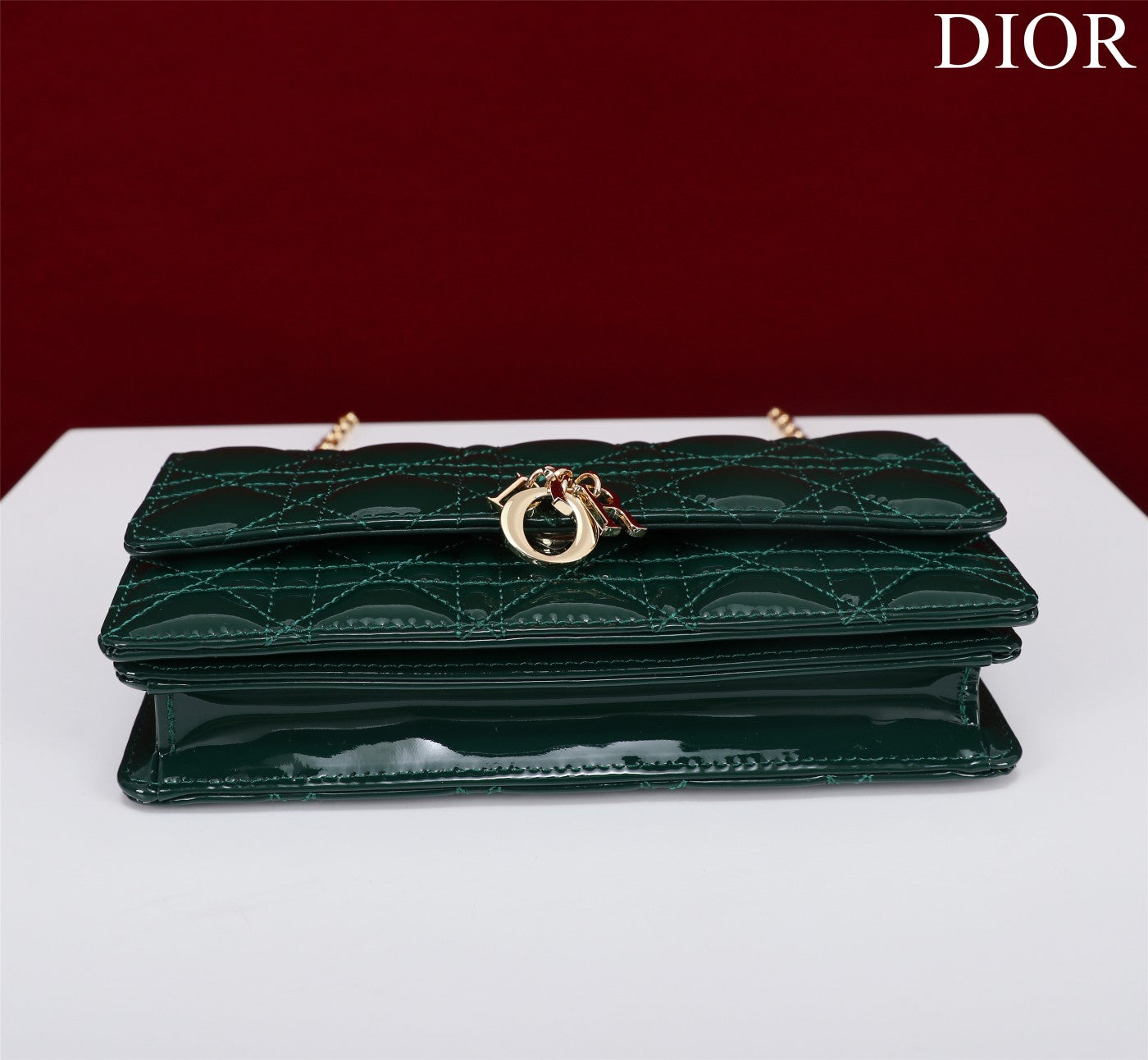 my cd mini 21 dark green patent calfskin