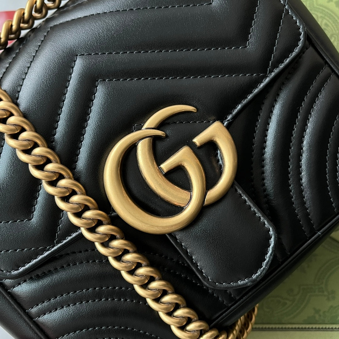 gg marmont mini 18cm black calfskin gold hardware