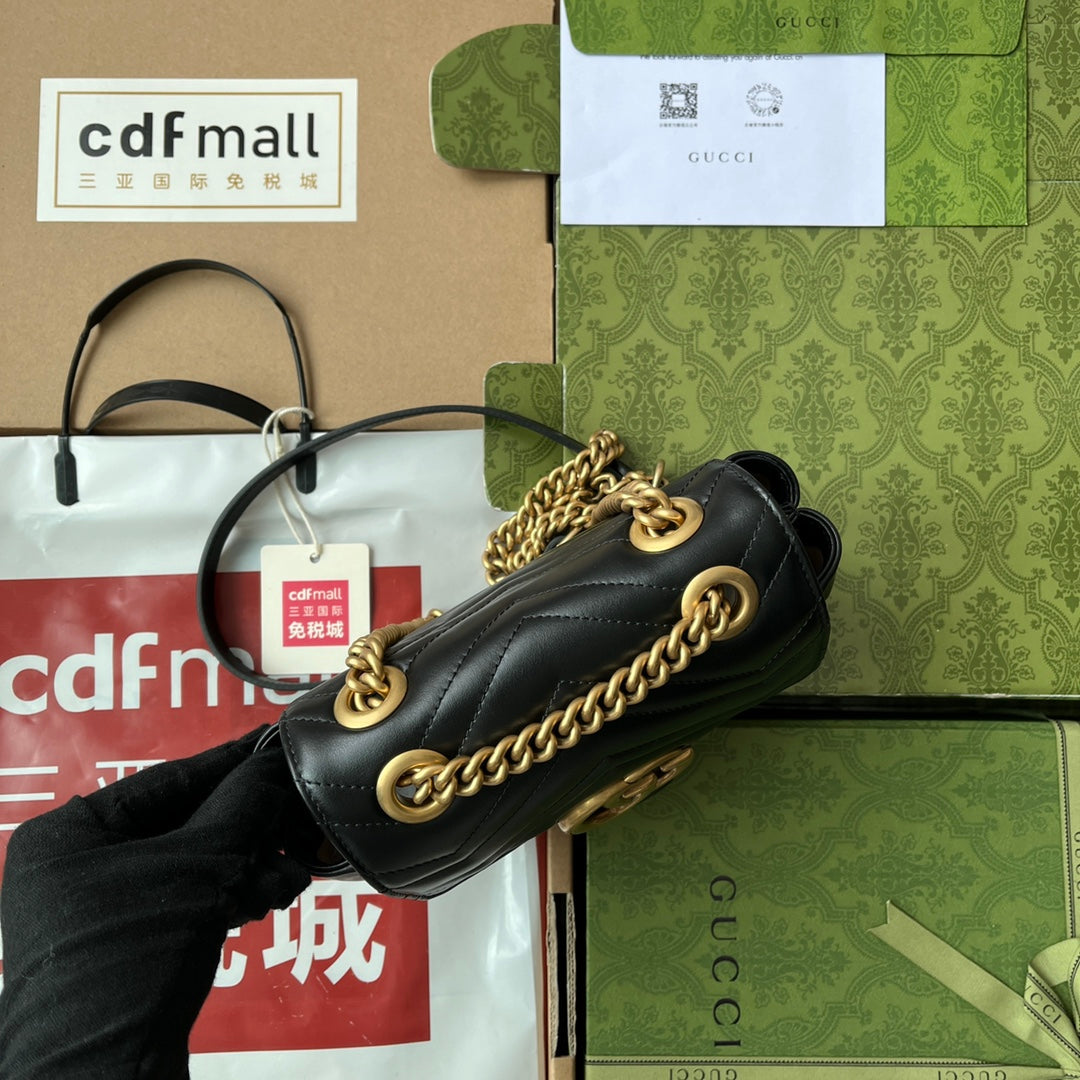gg marmont mini 18cm black calfskin gold hardware