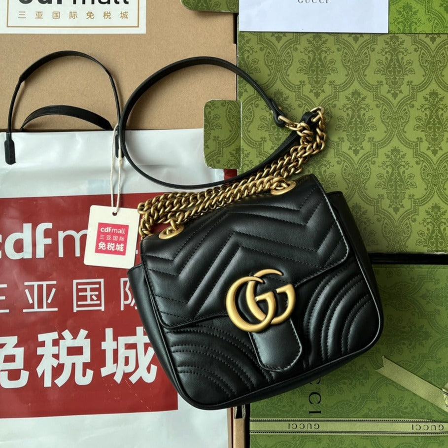 gg marmont mini 18cm black calfskin gold hardware