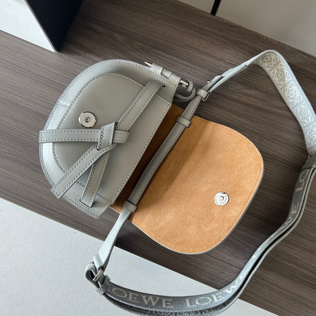 Mini Gate Dual bag in soft calfskin and jacquard grey smooth caflskin