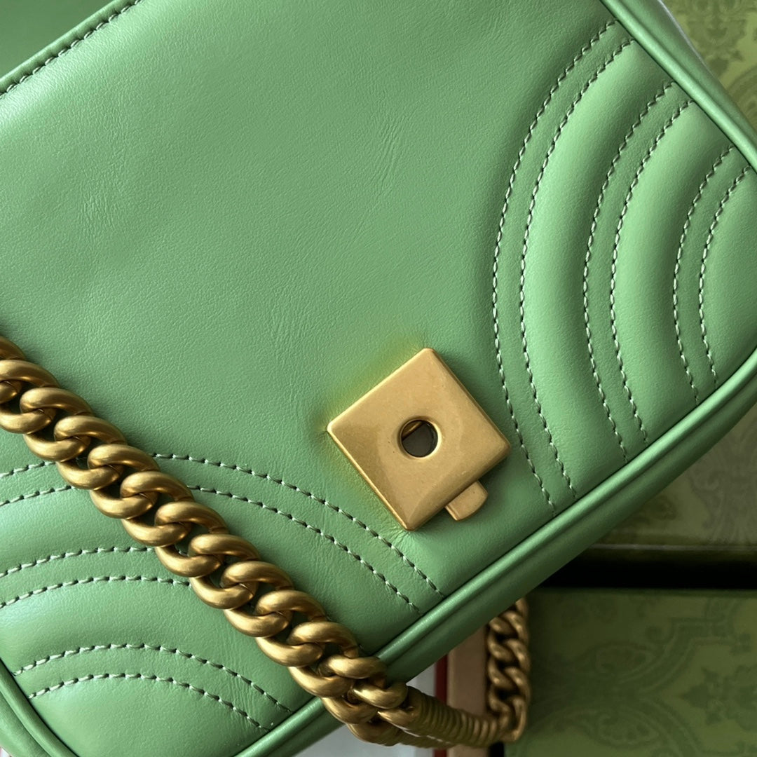 gg marmont mini 18cm green calfskin gold hardware