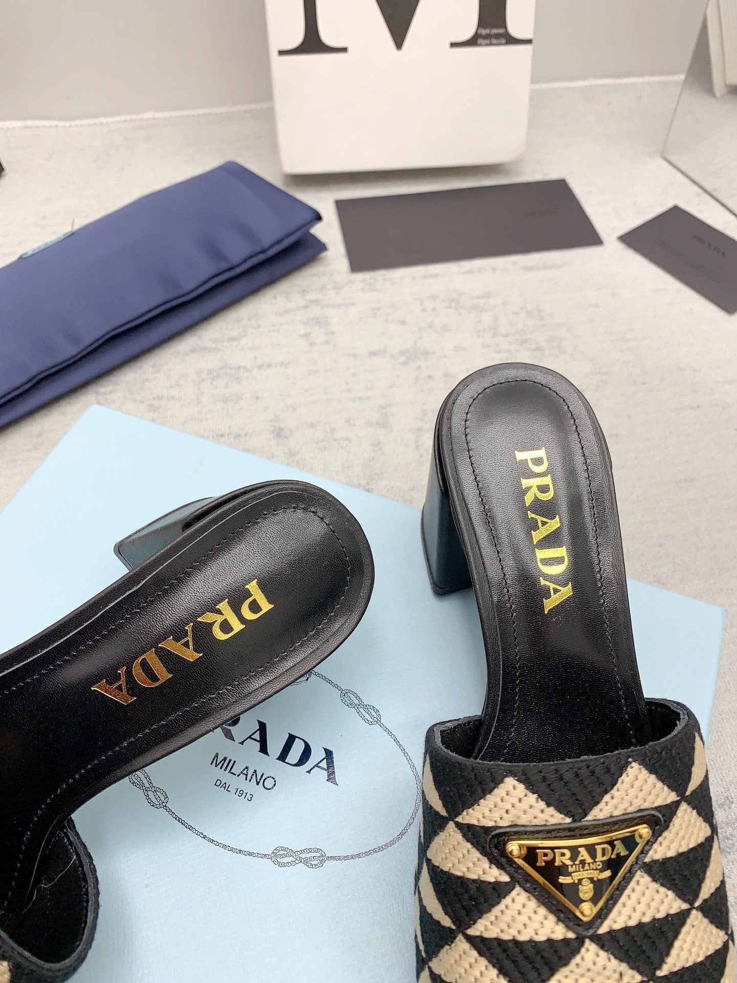 Prada 2026 High Heel Slippers 65 Embroidery Fabric Sheepskin