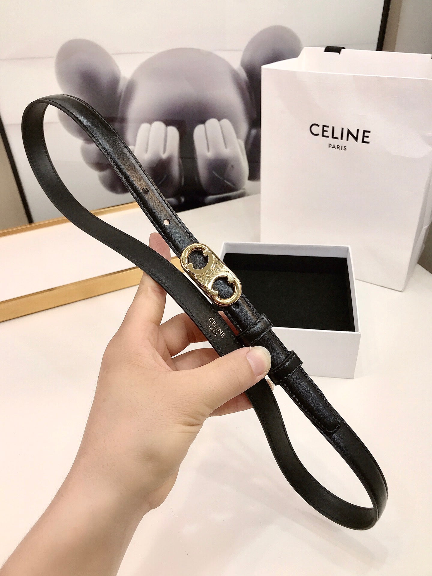 CL Gold 18mm Triomphe Enamel Black Cowhide 608384