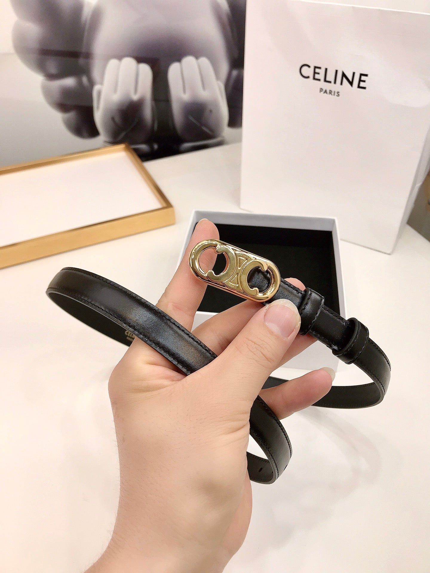 CL Gold 18mm Triomphe Enamel Black Cowhide 608384