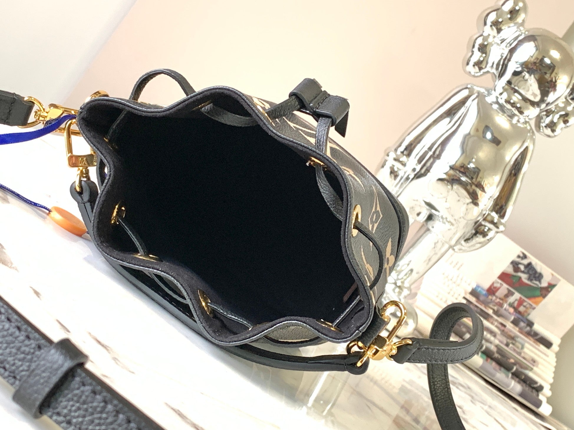 nano noe 13 grey bicolor black monogram gold hardware