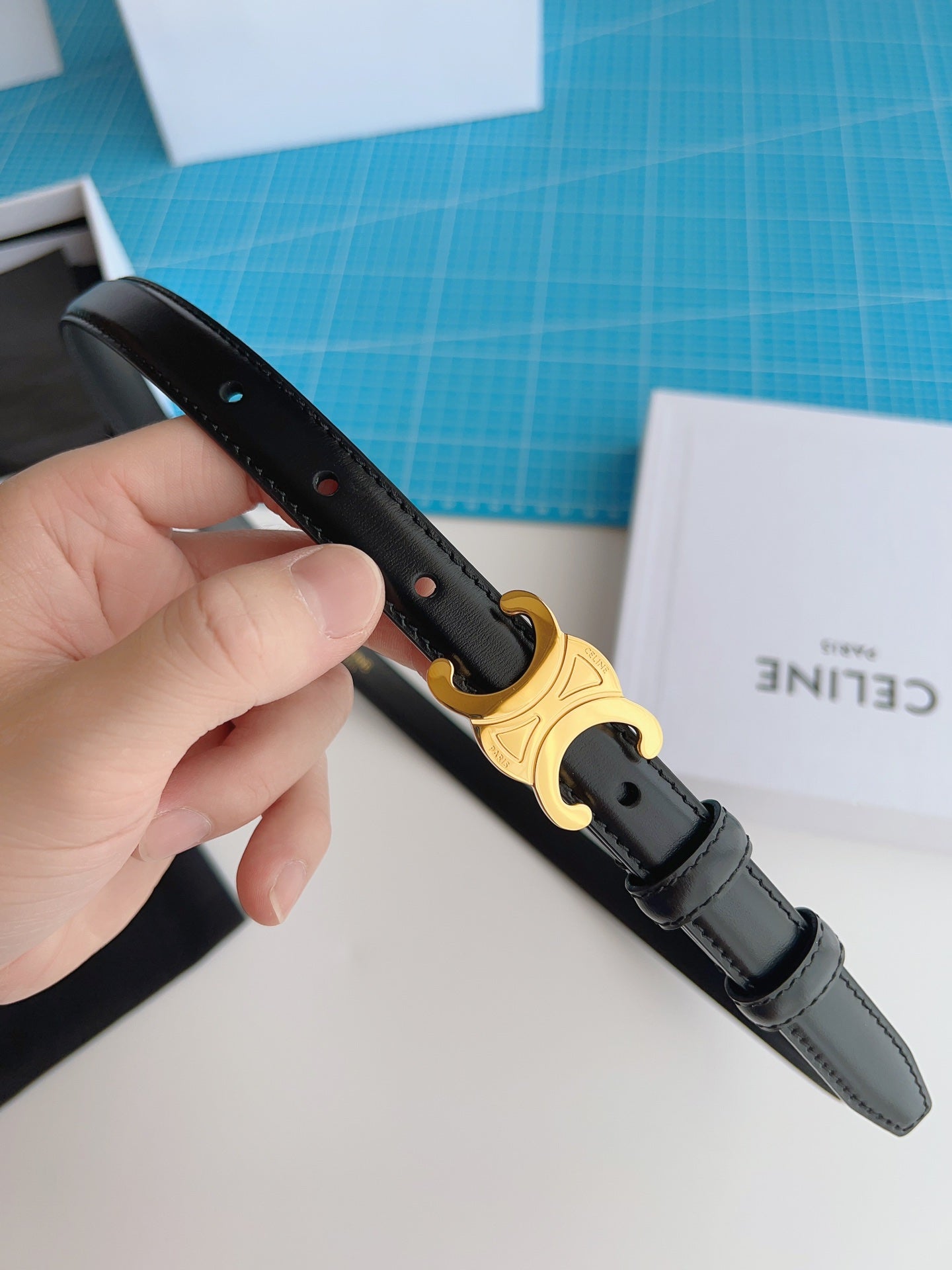 Triomphe Belt 18mm Black Calfskin Gold Buckle