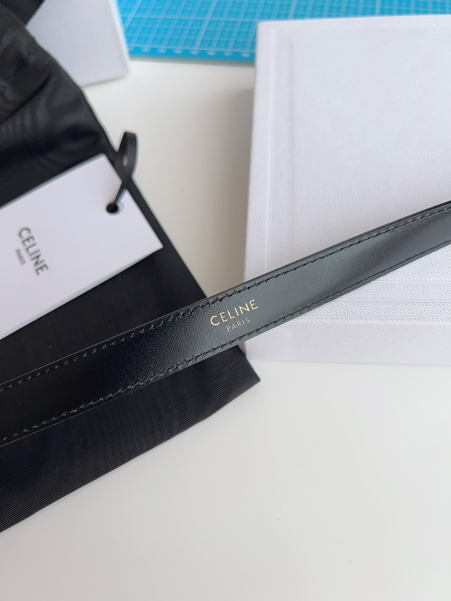 Triomphe Belt 18mm Black Calfskin Gold Buckle