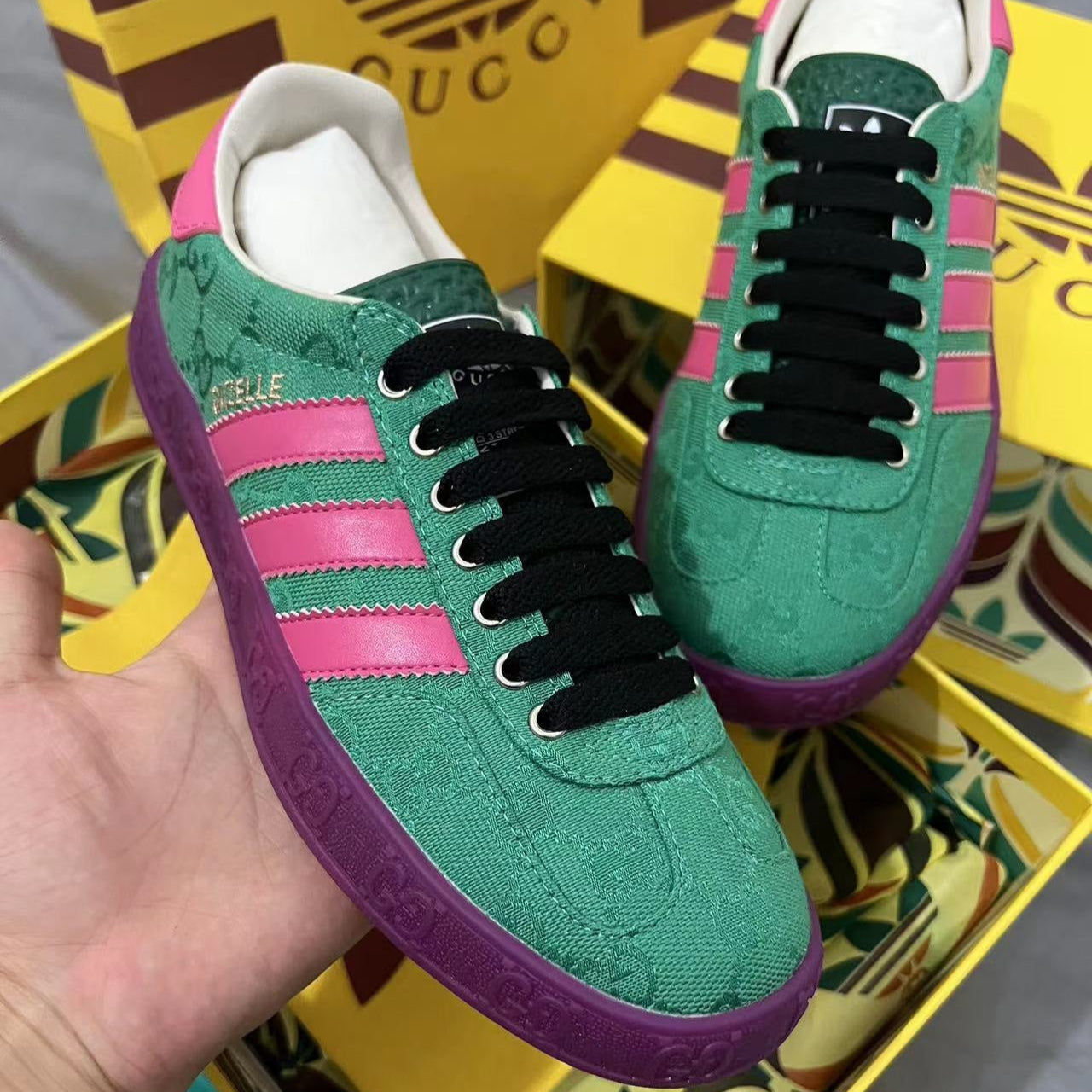 GG Sneaker Green Purple Monogram Canvas