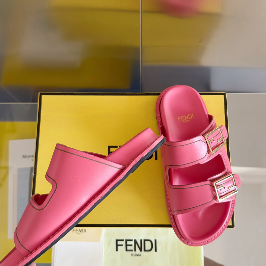 FENDI BAGUETTE DAD SANDALS IN PUNCH PINK CALFSKIN