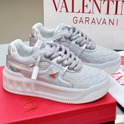 VT 2025 Garavani Sneakers Silver Leather Glitter Fabric 546991