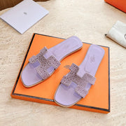 HM 25 Oran Sandal Violet Calfskin Crystal Embellished