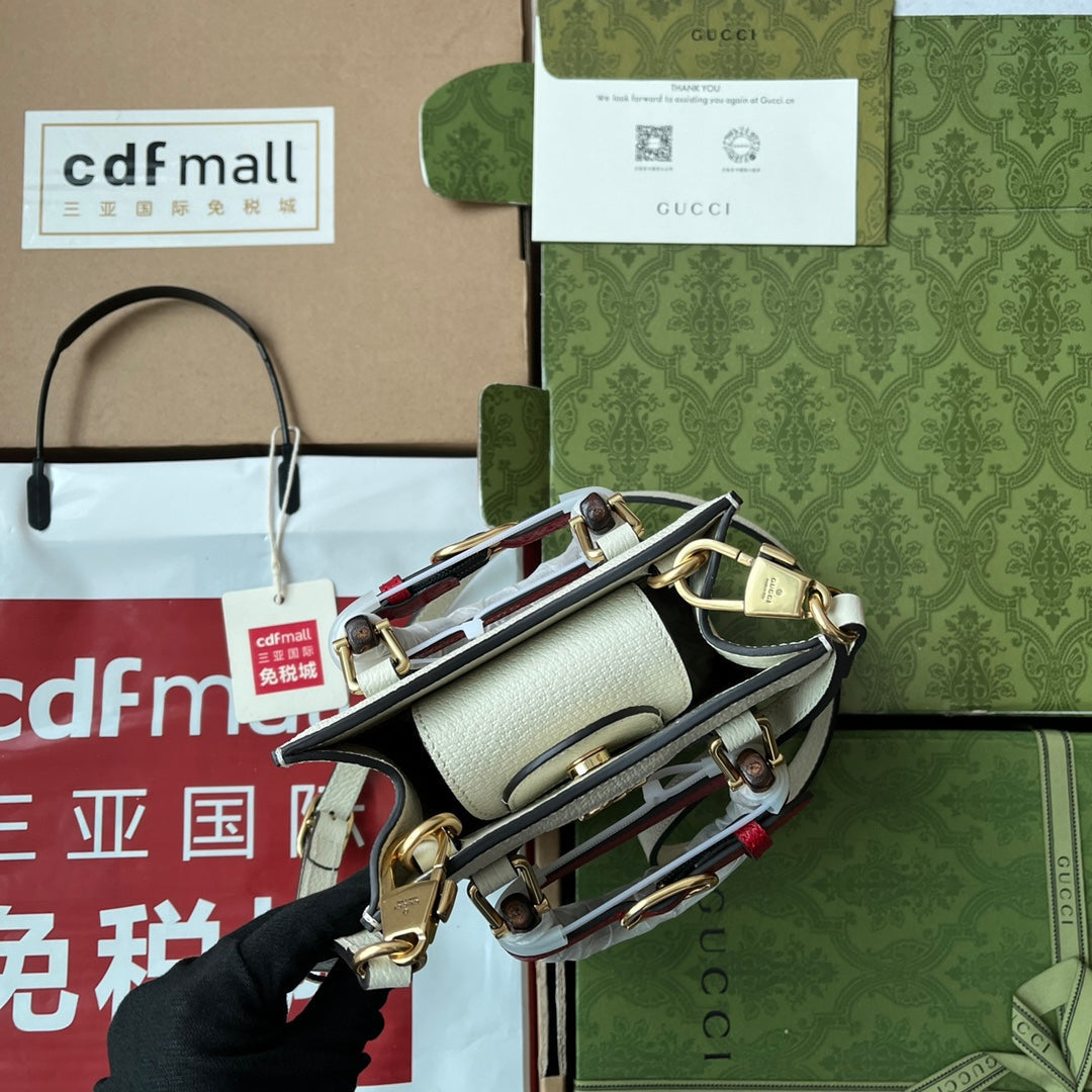 Gucci Diana Bamboo Mini Tote Bag Off-white Lambskin 240106