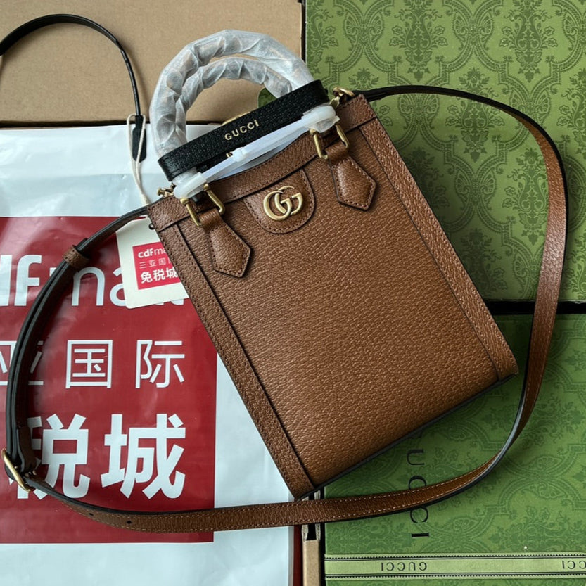 Gucci Diana Bamboo Mini Tote Bag Brown Lambskin 240107