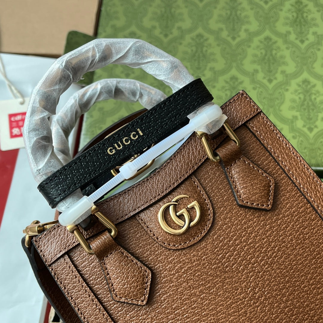 Gucci Diana Bamboo Mini Tote Bag Brown Lambskin 240107