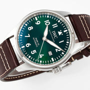 IWC Pilot 40mm Green Dial Steel Case Brown Leather Strap