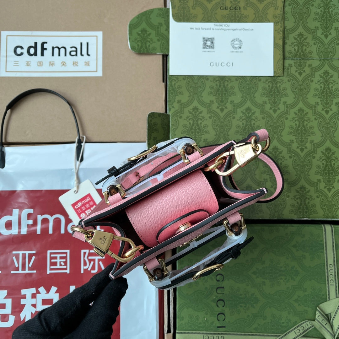 Gucci Diana Bamboo Mini Tote Bag Pink Lambskin 240109