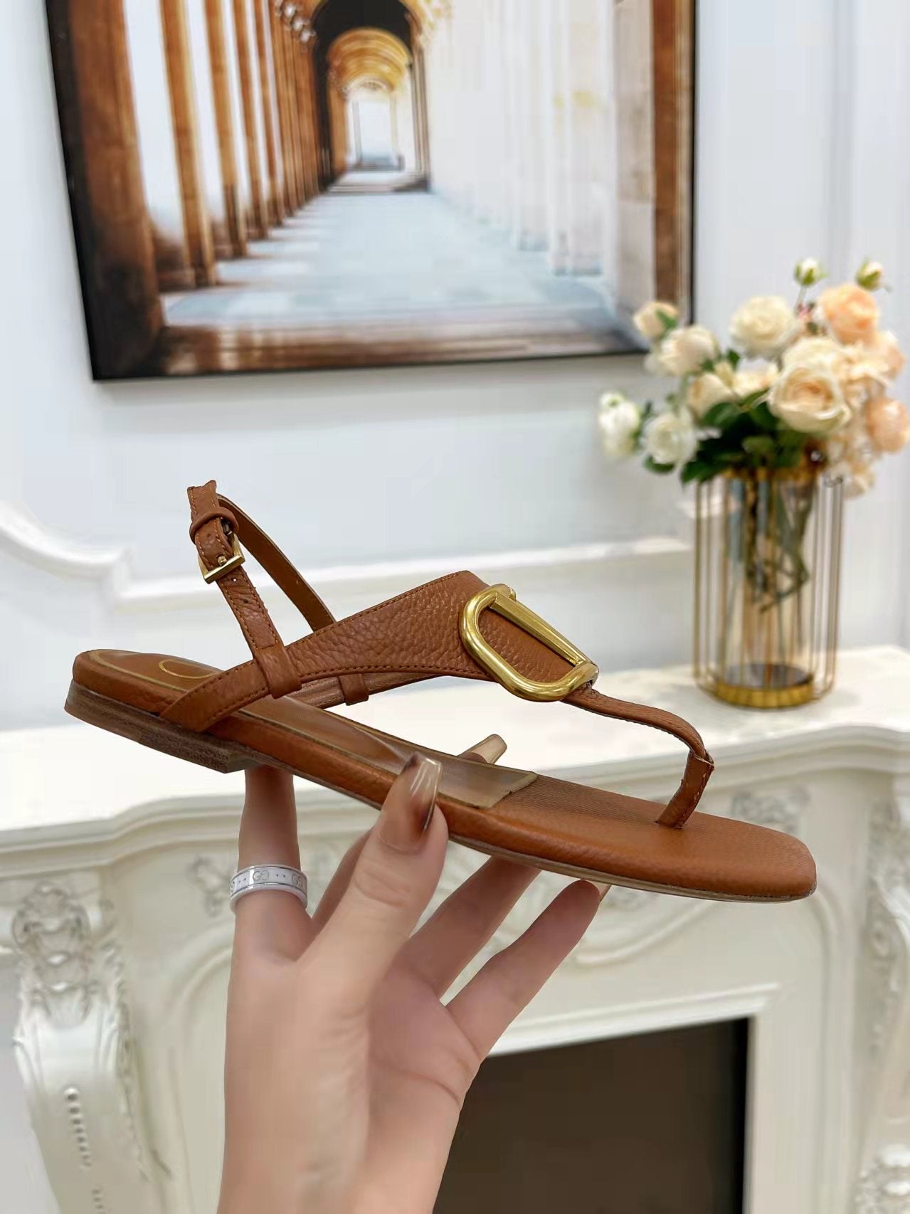 Valentino 25C Thong Sandal Ginger Orange Sheepskin  239509