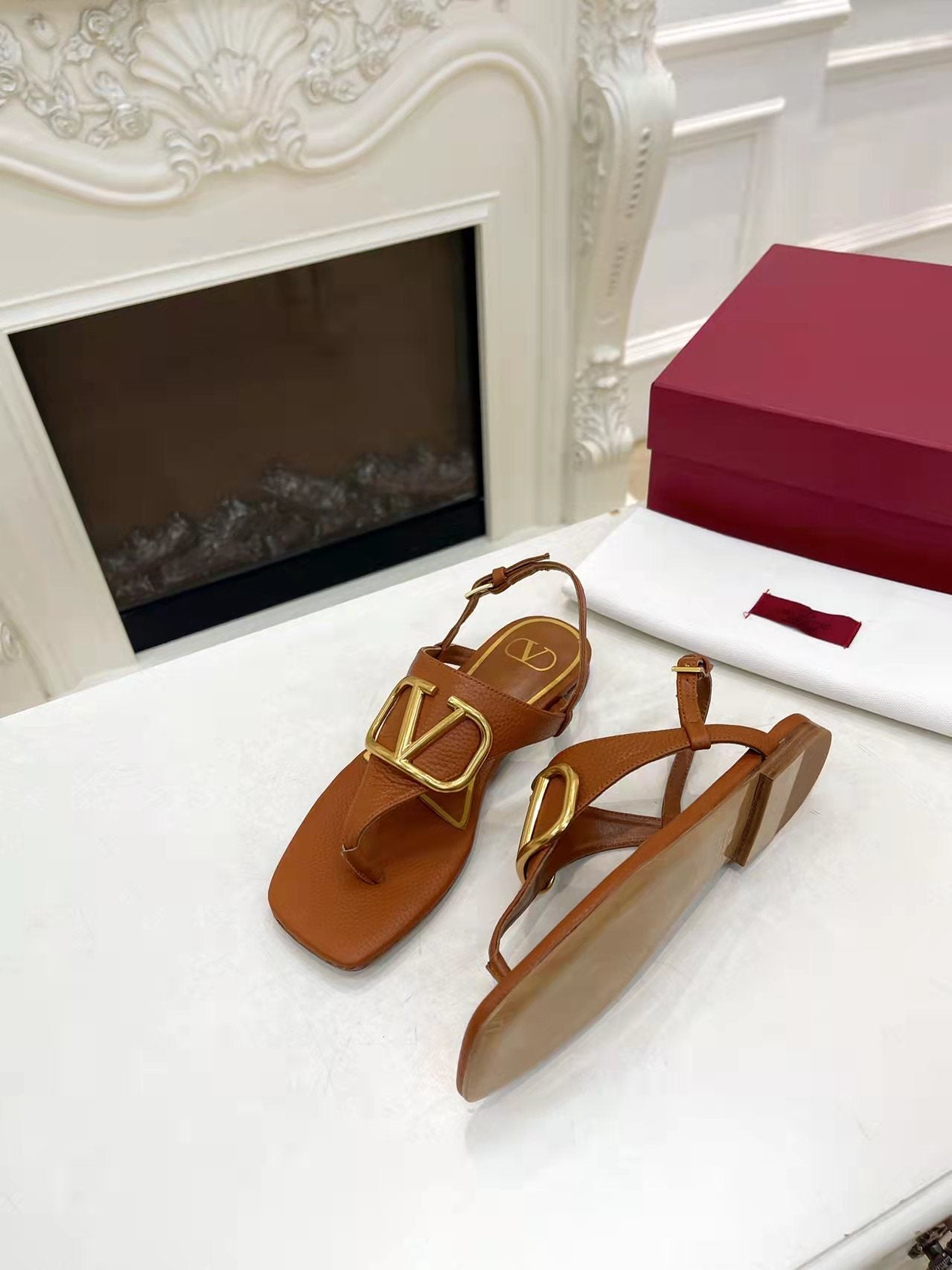 Valentino 25C Thong Sandal Ginger Orange Sheepskin  239509