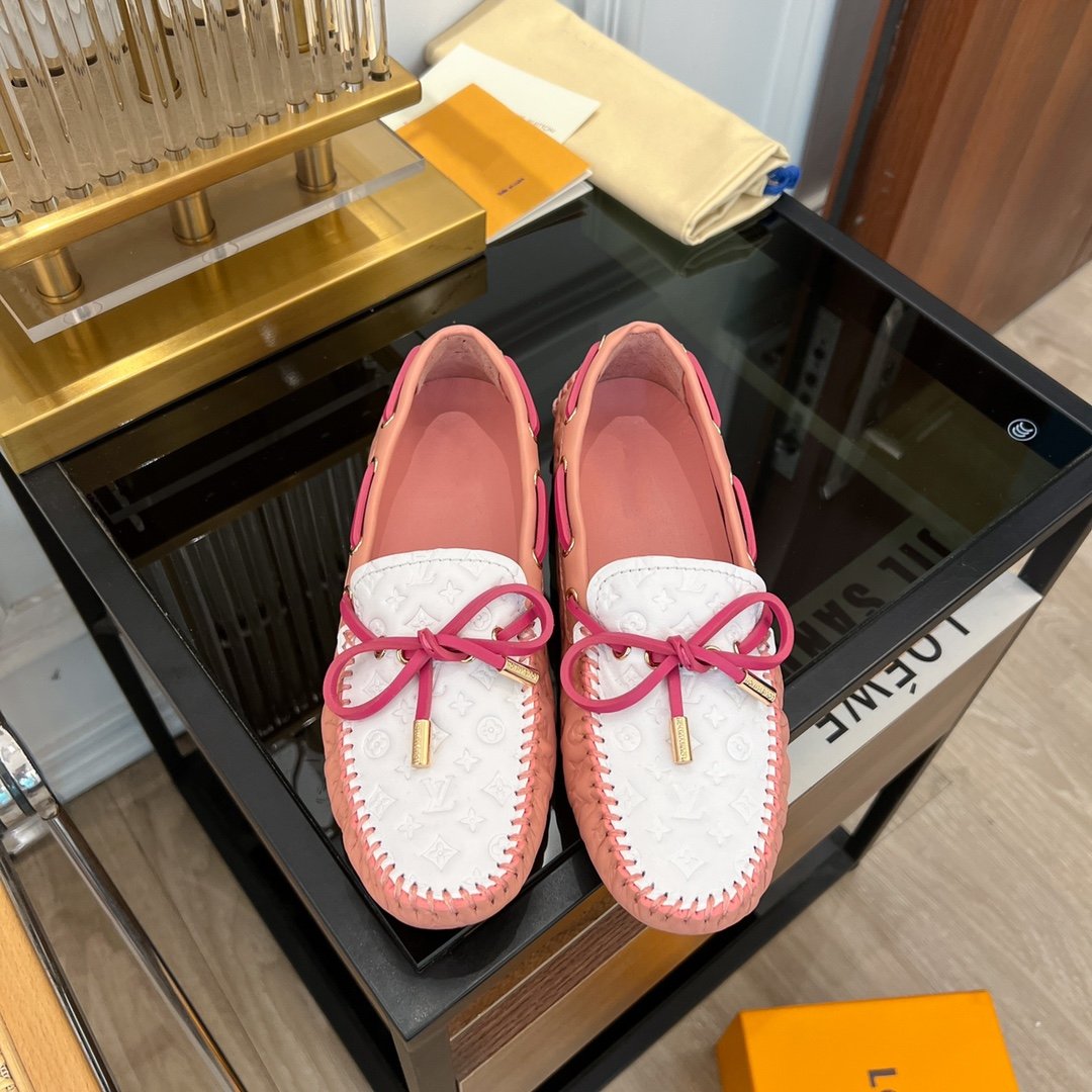 LV GLORIA FLAT LOAFER LOGO STAMPING WHITE PINK