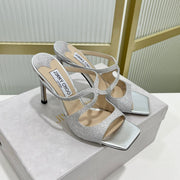 Jimmy Anise 85 In Silver Cowhide With Glitter Mules 587698