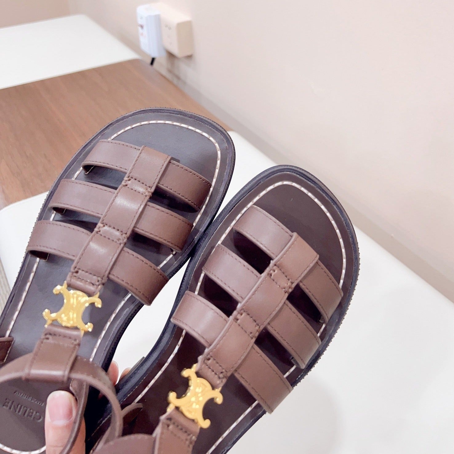 LYMPIA GLADIATOR SANDAL IN CALFSKIN CHOCOLATE BROWN