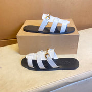 GG Men's Sandals Slide White Cowhide 724697