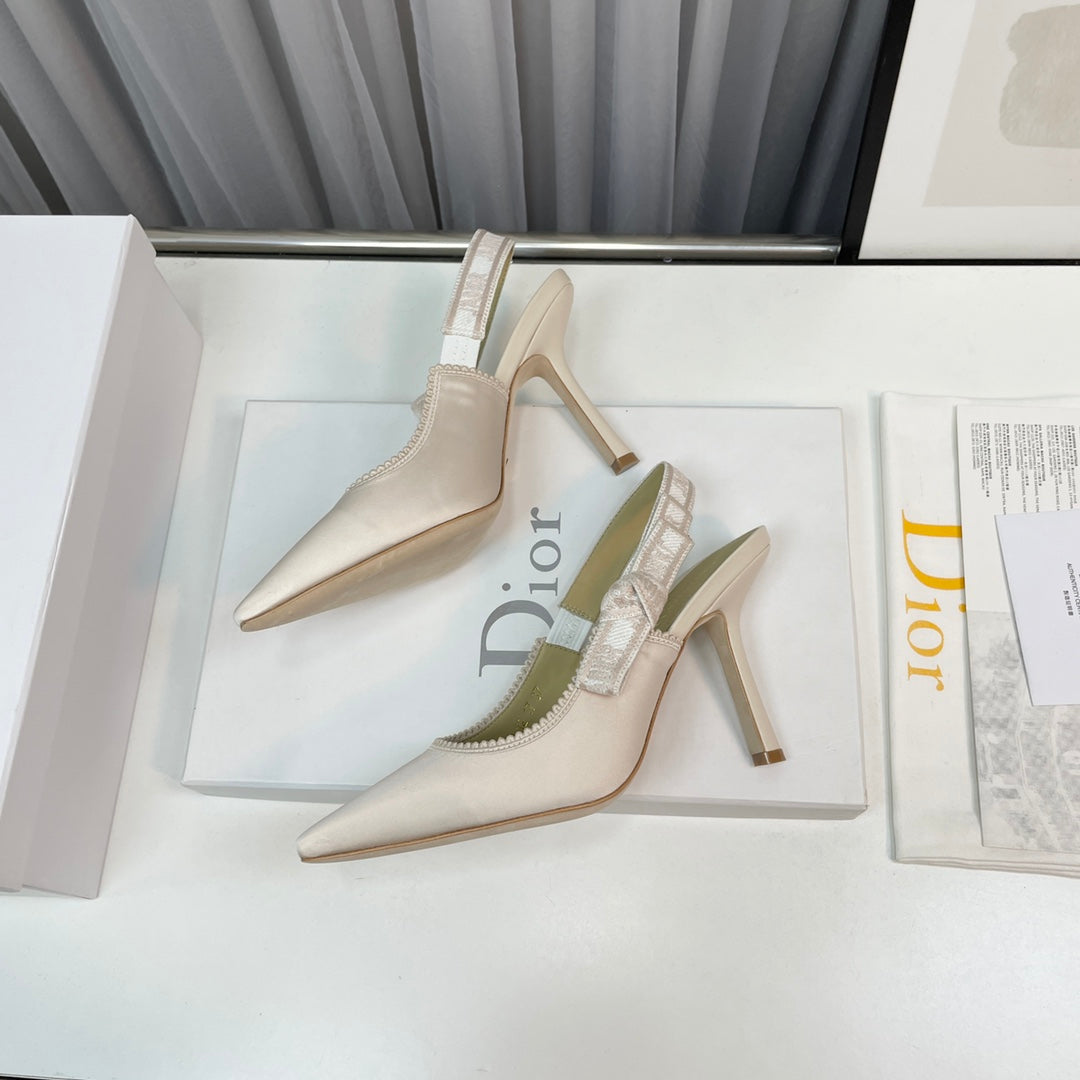 cd slingback pumps 95 white silk fabric