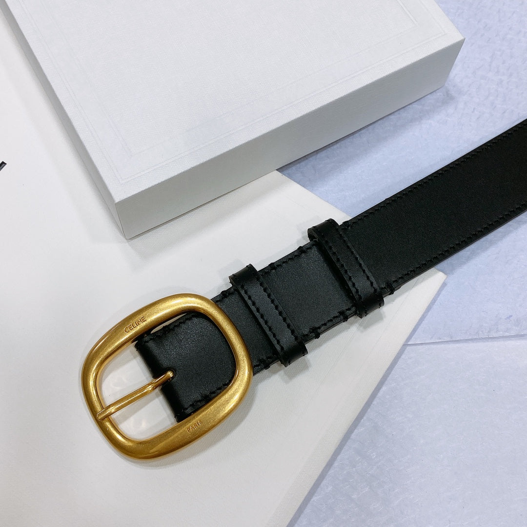 CL LARGE 35 MM BELT IN BLACK CALFSKIN GOLD HARDWARE