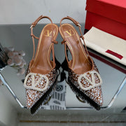 Vlogo Signature Slingback 70 Chocolate Calfskin With Crystals