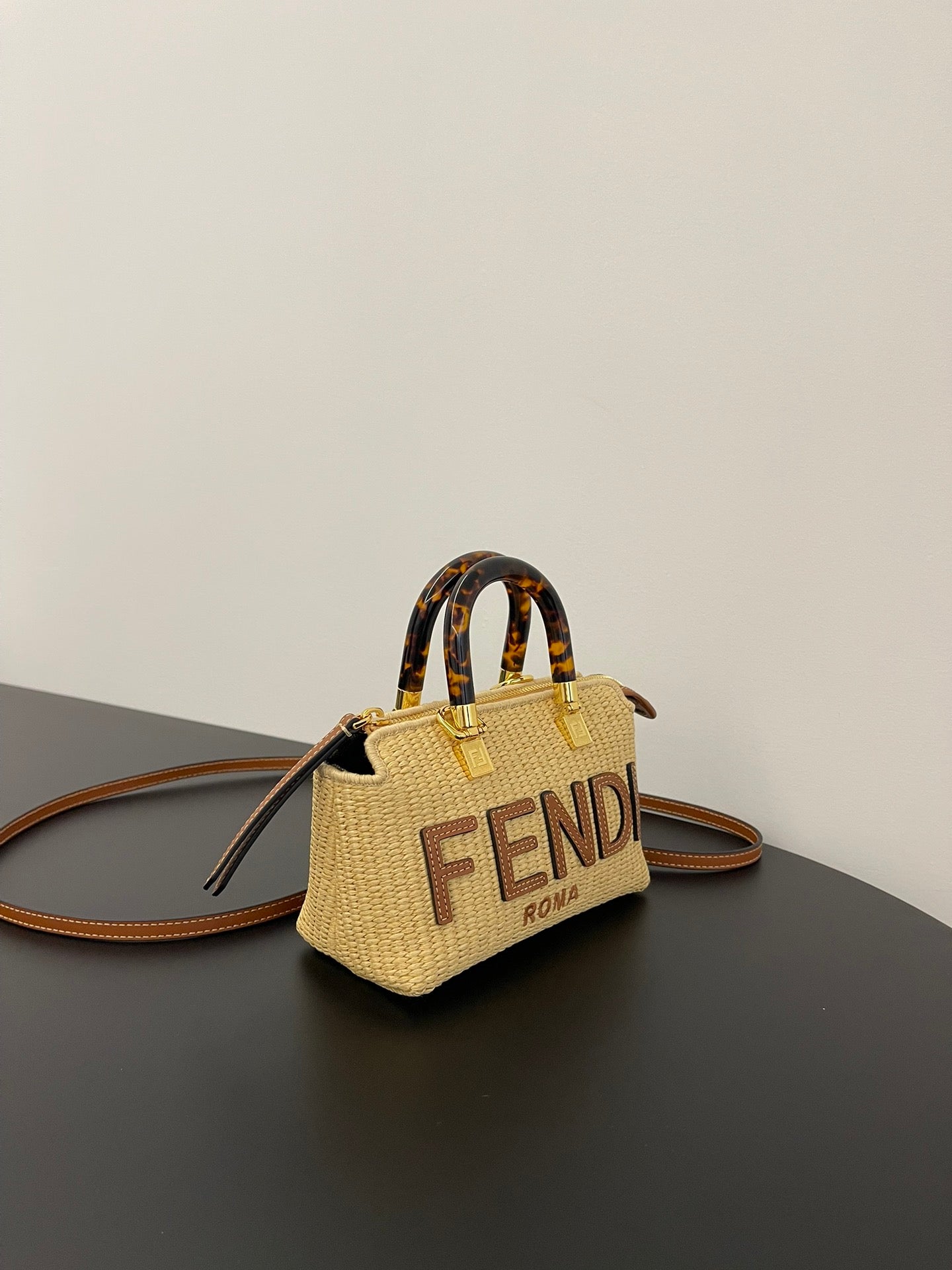 BY THE WAY MINI 18 IN BEIGE STRAW AND BROWN CALFSKIN TRIM